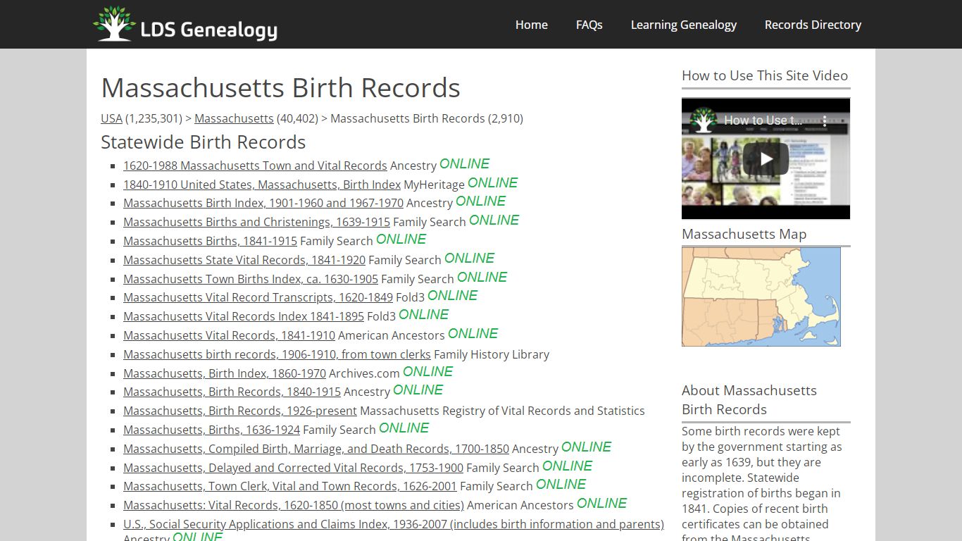 Massachusetts Birth Records - LDS Genealogy